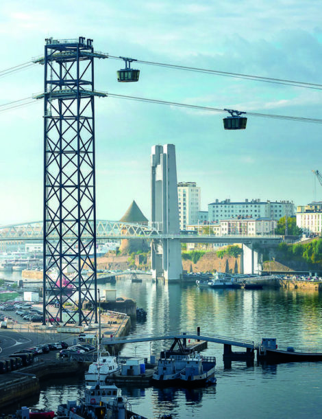 Brest - vue du téléphérique et du pont de recouvrance.
